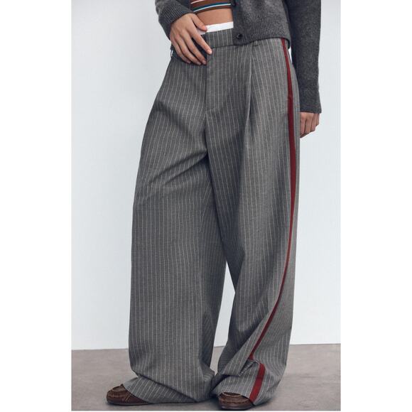 Zara - Pinstripe Boxer Pants/ / S / Gray - Picture 1 of 10